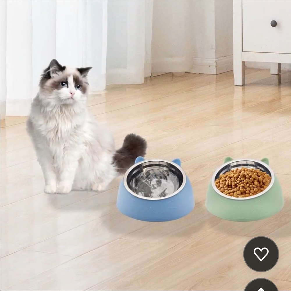 Blue or Green 400ml - Medium New -Raised Cat Bowls, Tilted Stainless Steel-